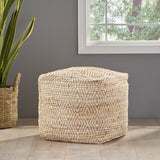 Hand-Crafted Boho Fabric Cube Pouf - NH066992