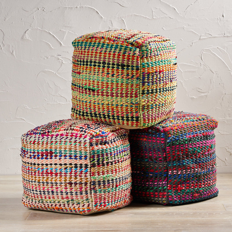 Handcrafted Boho Fabric Pouf - NH566992