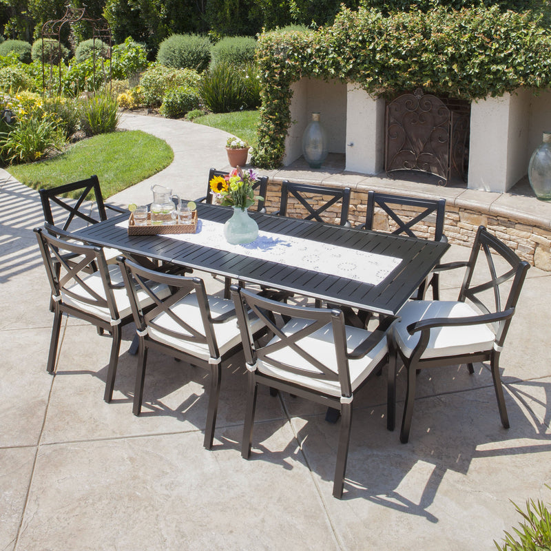 Expandable 7-9 Piece Outdoor Cast Aluminum Dining Set w/ Umbrella Hole - NH370103