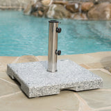 Outdoor Natural Grey Granite and Stainless Steel Umbrella Base - NH873003