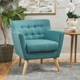 Buttoned Mid Century Modern Dark Teal Fabric Club Chair - NH844103