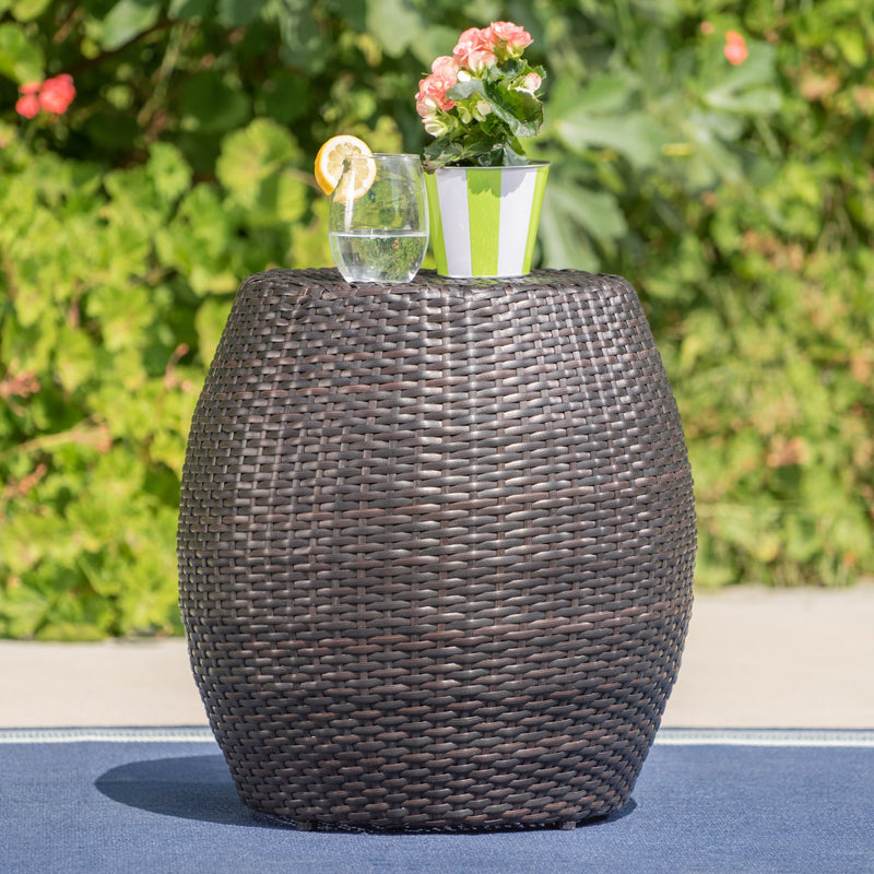 Outdoor Wicker 14.00-inch Barrel Side Table - NH928003