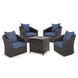 Outdoor 4 Seater Wicker Swivel Chair and Fire Pit Set - NH969213