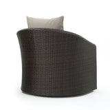 Outdoor 4 Seater Wicker Swivel Chair and Fire Pit Set - NH969213