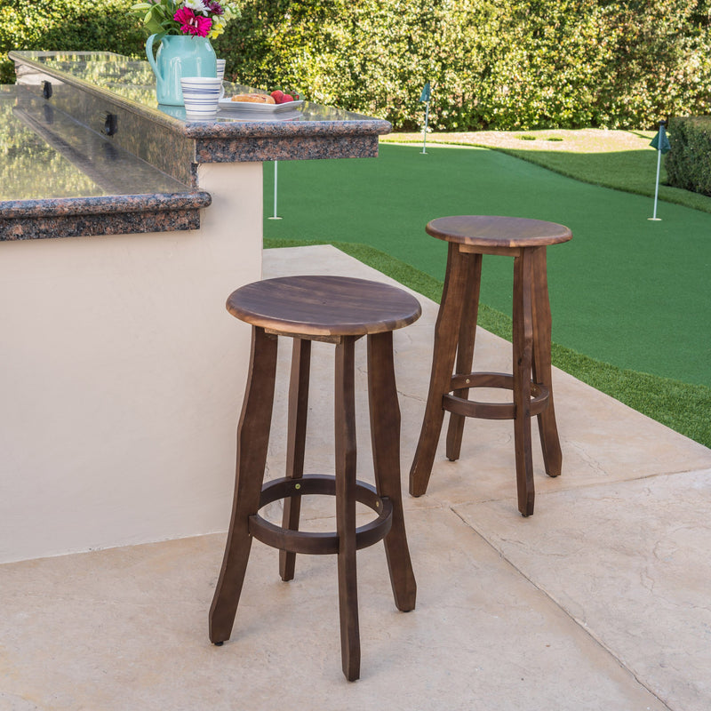 30-Inch Outdoor Dark Brown Finished Acacia Wood Barstools - NH720103