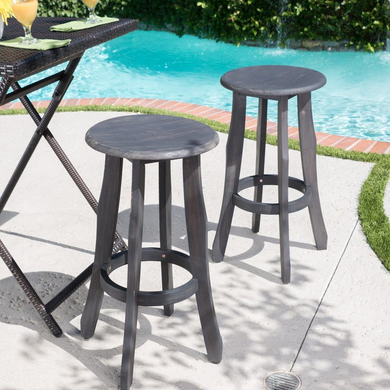 30-Inch Outdoor Dark Grey Finished Acacia Wood Barstools - NH531103