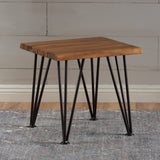 Rustic Industrial Acacia Wood Side Table with Metal Hairpin Legs (Set of 2), Teak - NH690603