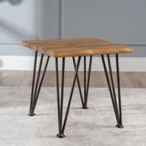 Rustic Industrial Acacia Wood Side Table with Metal Hairpin Legs (Set of 2), Teak - NH690603