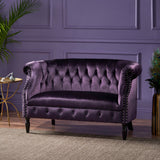 Tufted Scroll Arm New Velvet Loveseat - NH112203