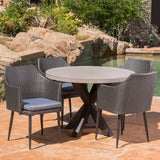 Outdoor Transitional 5 Piece Wicker Dining Set with Lightweight Concrete Table - NH093103