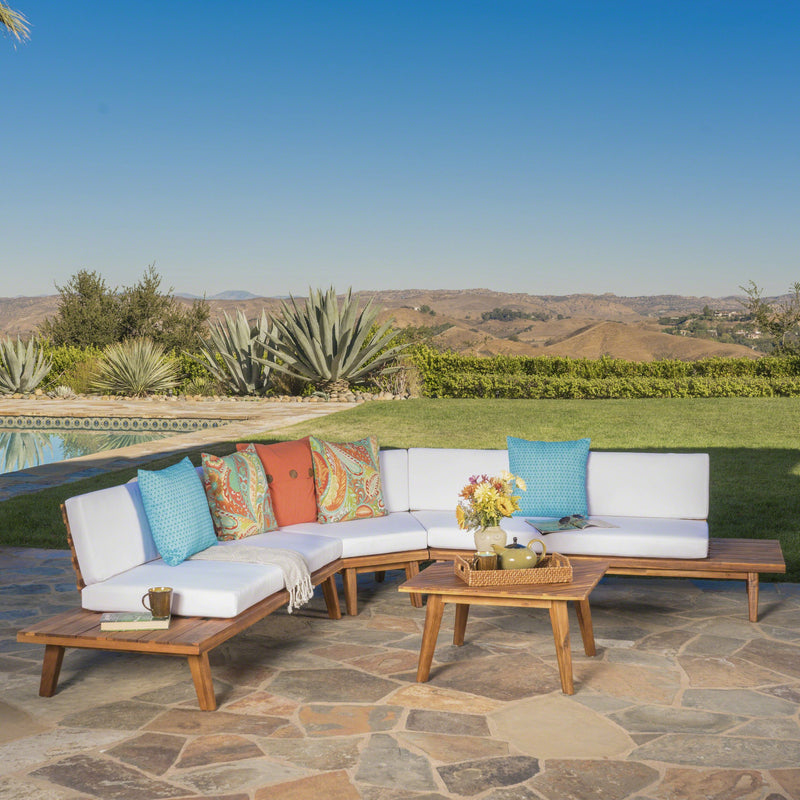 Outdoor V Shaped 4 Piece Acacia Wood Sectional Sofa Set - NH806203
