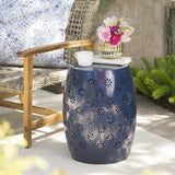 Outdoor Modern Floral Lace-Cut Metal Accent Side Table - NH065103