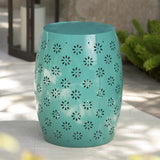 Outdoor Modern Floral Lace-Cut Metal Accent Side Table - NH065103