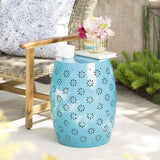 Outdoor Modern Floral Lace-Cut Metal Accent Side Table - NH065103