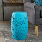 Valley Modern Floral Lace Cut Iron Drum Shaped Accent Table - NH377103