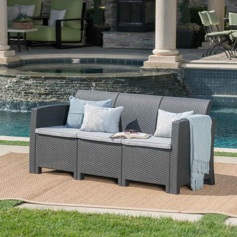 Outdoor 3 Seat Faux Wicker Rattan Style Sofa - NH916203