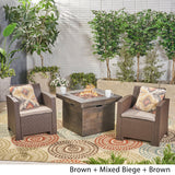 Outdoor 2-Seater Wicker Print Club Chair Chat Set with Fire Pit - NH413603