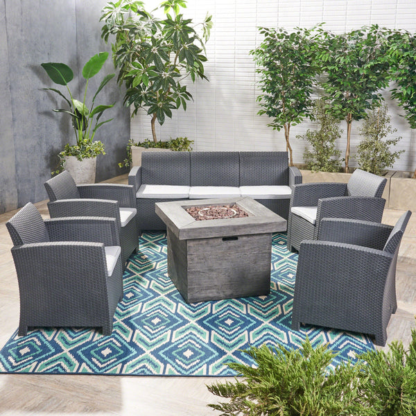 Outdoor 7-Seater Chat Set with Fire Pit - NH898503