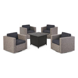 Outdoor 4 Seater Wicker Swivel Chair and Fire Pit Set - NH169213