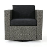 Outdoor 4 Seater Wicker Swivel Chair and Fire Pit Set - NH169213