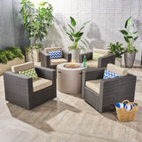 Outdoor 4 Piece Swivel Club Chair Set with Round Fire Pit - NH292503