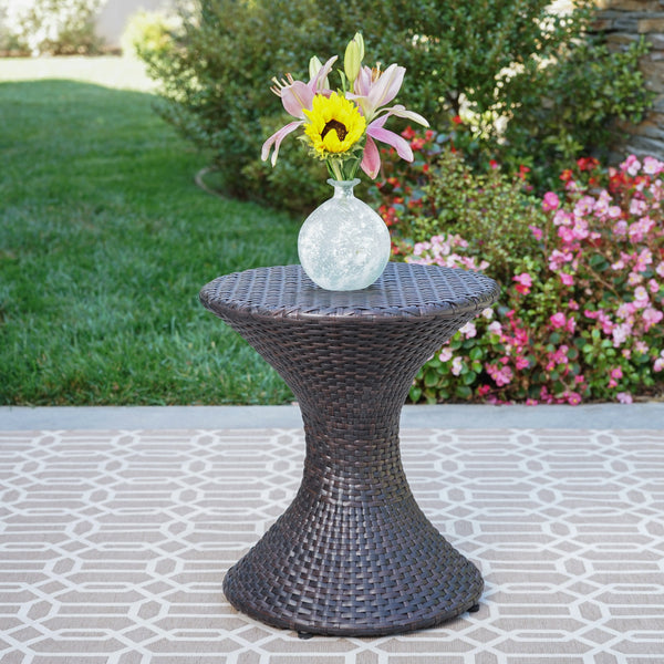 Outdoor 16-inch Multi-brown Wicker Hourglass Side Table - NH184103