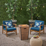 Outdoor 2 Piece Acacia Wood Club Chair Set with Cushions and Fire Column - NH728703