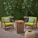 Outdoor 2 Piece Acacia Wood Club Chair Set with Cushions and Fire Column - NH728703