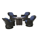 Outdoor 4 Seater Wicker Swivel Chair and Fire Pit Set - NH479213