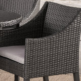Outdoor 7 Piece Wicker Oval Dining Set with Water Resistant Cushions - NH936203
