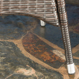 Outdoor 3 Piece Multibrown Wicker Round Dining Set with Light Brown Water Resistant Cushions - NH843203