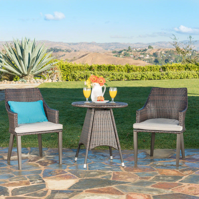 Outdoor 3 Piece Multibrown Wicker Round Bistro Set - NH174203