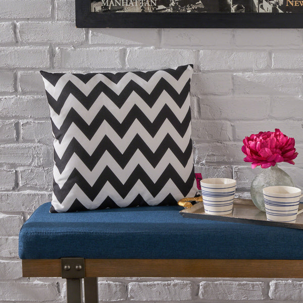 Indoor Black and White Zig Zag Striped Water Resistant Throw Pillow - NH538203