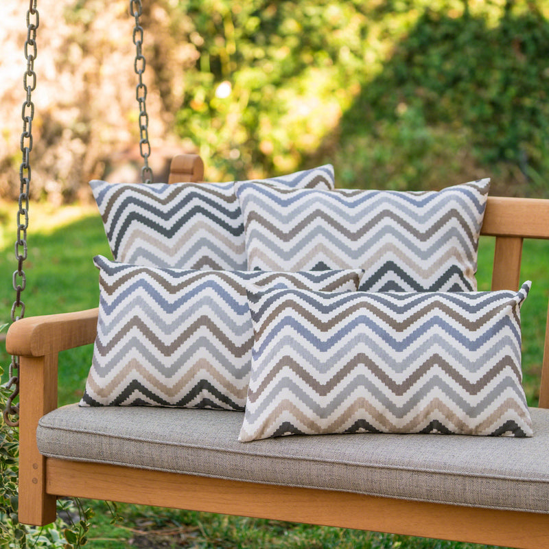 Outdoor Zig Zag Striped Water Resistant Tasseled Square and Rectangular Throw Pillows (Set of 4) - NH870303