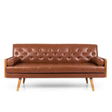 Mid-Century Modern Tufted Sofa with Rolled Accent Pillows - NH301313