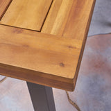 Outdoor Farmhouse Slat-Top 7 Piece Acacia Wood Dining Set with Cushions - NH877503