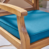 Outdoor Farmhouse Slat-Top 7 Piece Acacia Wood Dining Set with Cushions - NH877503