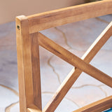 Outdoor Farmhouse Slat-Top 7 Piece Acacia Wood Dining Set with Cushions - NH877503