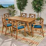 Outdoor 7-Piece Acacia Wood Dining Set with Cushions - NH349503