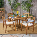 Outdoor 5 Piece Acacia Wood Dining Set with Cushions - NH362503