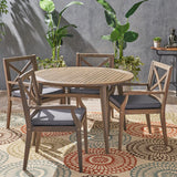 Outdoor 5 Piece Acacia Wood Dining Set with Cushions - NH362503