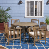 Outdoor Acacia 4-Seater Dining Set with Cushions and 47" Round Table with X-Legs - NH912703