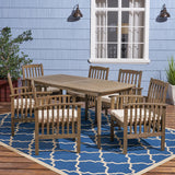 Outdoor Acacia 6-Seater Dining Set with Cushions and 71" Rectangular Table with Straight Legs - NH022703