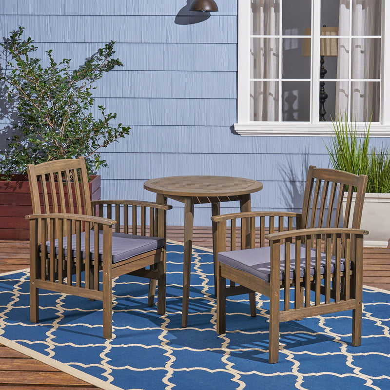 Outdoor Acacia 2-Seater Bistro Set with Cushions and 28