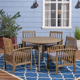 Outdoor Acacia 4-Seater Dining Set with Cushions and 47" Round Table with Straight Legs - NH812703