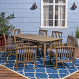 Outdoor Acacia 6-Seater Dining Set with Cushions and 71" Rectangular Table with Straight Legs - NH022703