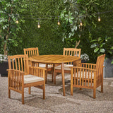 Outdoor Acacia 4-Seater Dining Set with Cushions and 47" Round Table with Straight Legs - NH812703