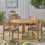 Outdoor Acacia 4-Seater Dining Set with Cushions and 47" Round Table with Carved Legs - NH242703