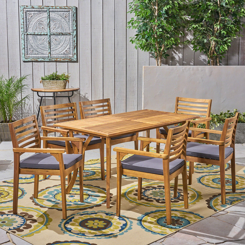 Outdoor Acacia 6-Seater Dining Set with Cushions and 59