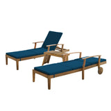 Outdoor Acacia Wood 3 Piece Chaise Lounge Set with Water-Resistant Cushions - NH947213